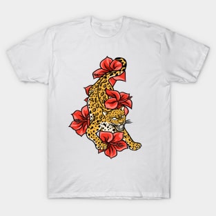 Jaguar With Jungle Flowers T-Shirt